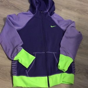 Nike zip up size medium therma fit purple + green
